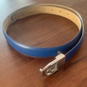 Vintage Blue Leather Belt with Silver Buckle, L-XL